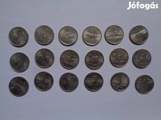 18 db különböző negyed dolláros