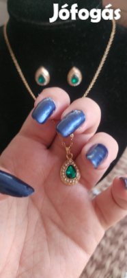 18k aranyozott zöld kristály és strasszköves ékszer szett