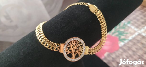18k goldplated stainless steel strass köves életfa karkötő 