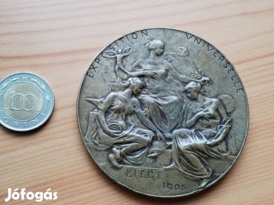 1905-ös ritka bronz emlékérem Belga Liégei Világkiálítás szép d