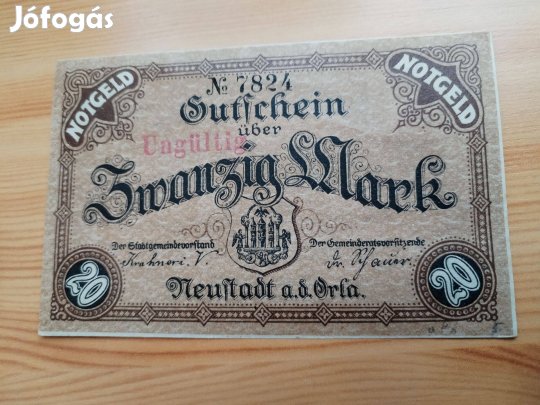 1918-as Német Neustadti 20 Márka papírpénz