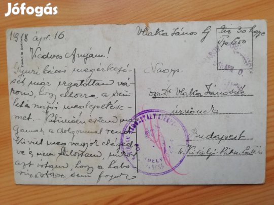 1918-as VI. I.Világháborús Katonai pecséttel képeslap