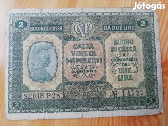 1918-as hadifoglytábor Olasz 2 lira papírpénz