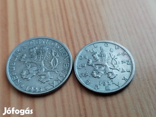 1922-es 50 haller 1925-ös 1 Korona régi Csehszlovák