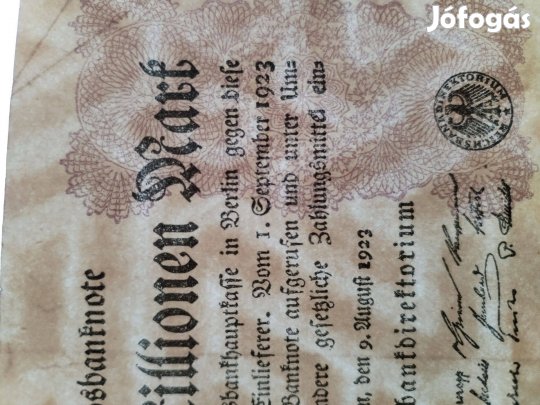 1923-as 2 Millió Berlini Német márka Régi birodalmi papírpénz