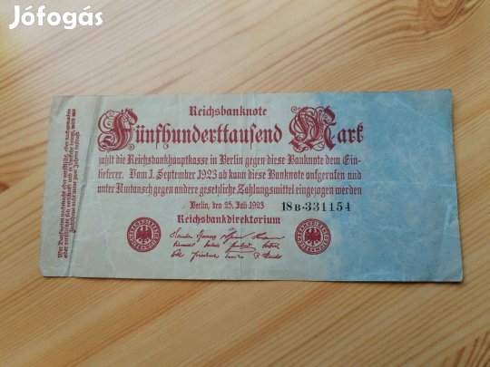 1923-as Német Birodalmi Berlini kiadású 500000 márka