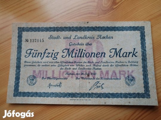 1923-as Német Birodalmi papírpénz 50 Millió márka