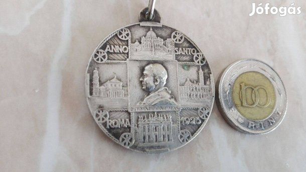 1925-ös Jubileumi évi Ezüstözött XI Pius Pápa emlékérem ritka