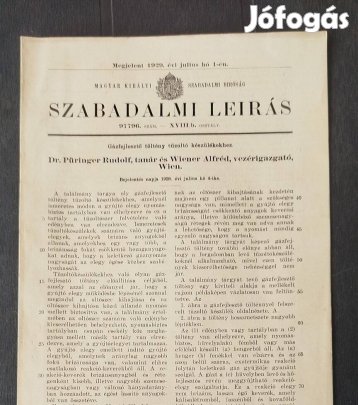 1929. Antik Szabadalmi Leírás.Gázfejlesztő t.tűzoltó kész