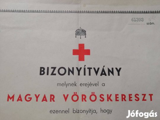1944-es Magyar Vöröskeresztes Felsőgallai bizonyítvány ritka II