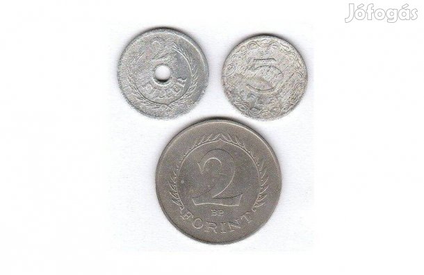 1957-es lyukas 2 fillér, 5 fillér, 2 forint 1957