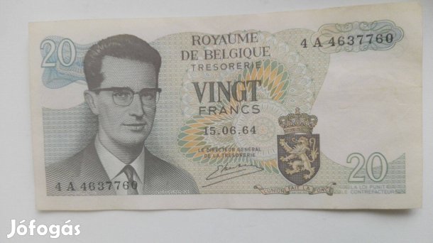 1964-es papírpénz Belga 20 Frank