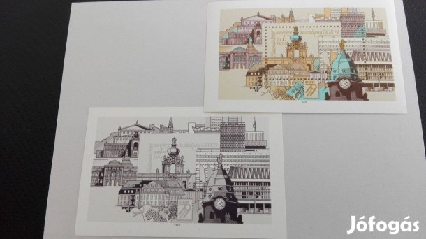 1979-es 2 db Blokk bélyeg Kelet Német fekete nyomattal