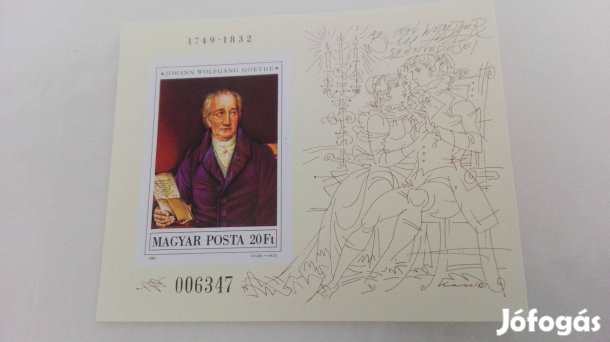 1982-es ritka vágott bélyeg blokk "Johann Wolfgang Goethe"