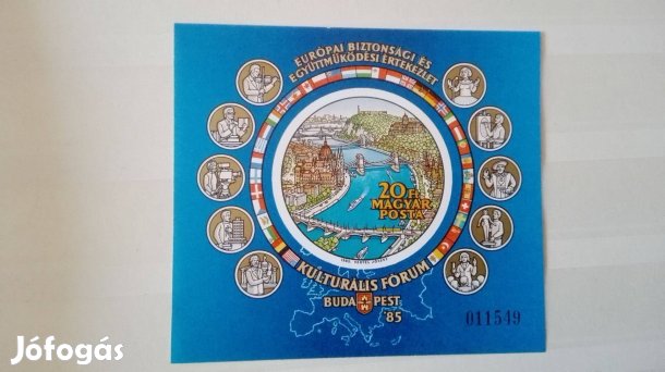 1985-ös ritka vágott bélyeg blokk "Európa Fórum Budapest"