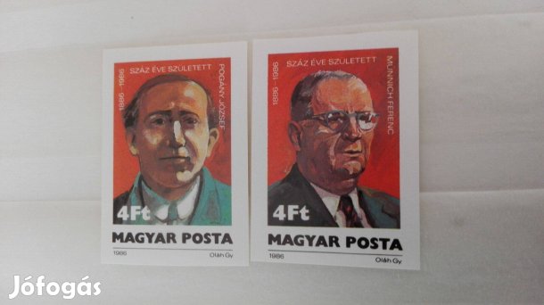 1986-os 2 db Ritka vágott bélyeg