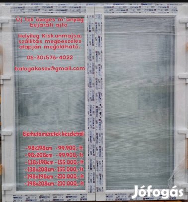 198x208cm teli üveg kétszárnyú műanyag bejárati ajtó 