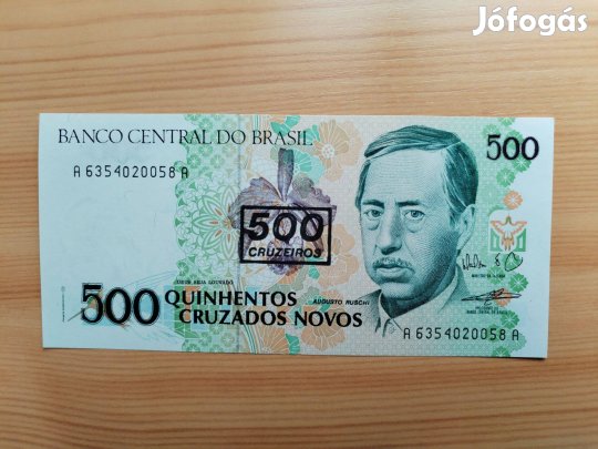 1990-es papírpénz Brazil 500 cruzeiros