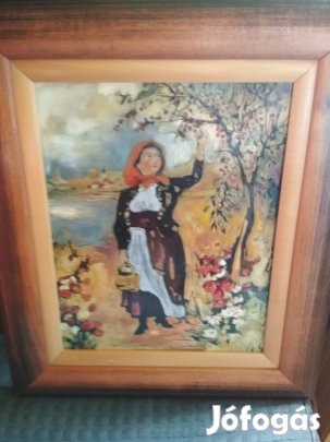 19x23 cm + keret Fehér Margit Tűzzománc Hibátlan Gyönyörű