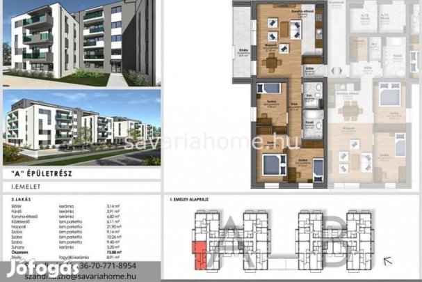 1. emeleti, 3 szoba + nappalis, újépítésű lakás foglalható,