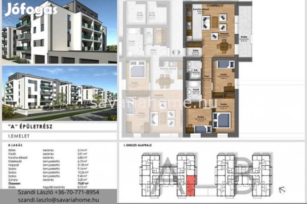 1.emeleti, 3 szoba + nappalis, újépítésű lakás foglalható,
