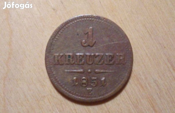 1 krajcár E verdejel! 1851 Gyulafehérvár, Ferenc József