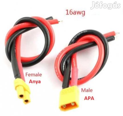 1 pár XT30  csatlakozókábel RC és Egyéb Akkumulátorokhoz (5578)