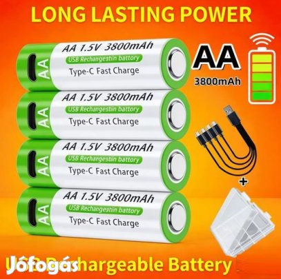 1db AA 3800mAh  1.5V  Li-ion Tölthető Akkumulátor USB-C (6321)