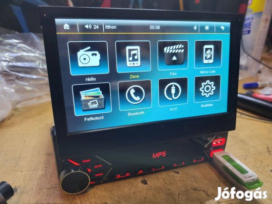 1din 7" monitoros fejegység (újszerű, BT, mirror, usb)