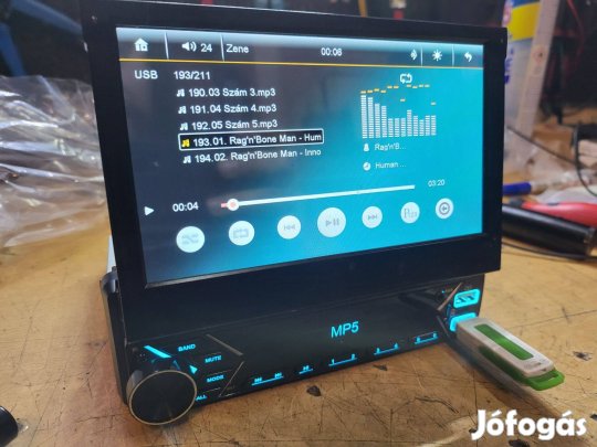 1din 7" monitoros fejegység (újszerű, BT, mirror, usb)