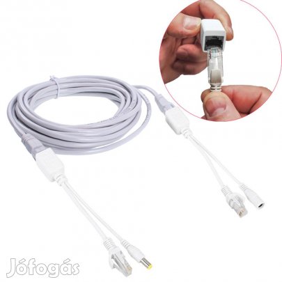 1m-es szerelt LAN kbel UTP CAT5E Passiv IP Poe Splitter adapterrel