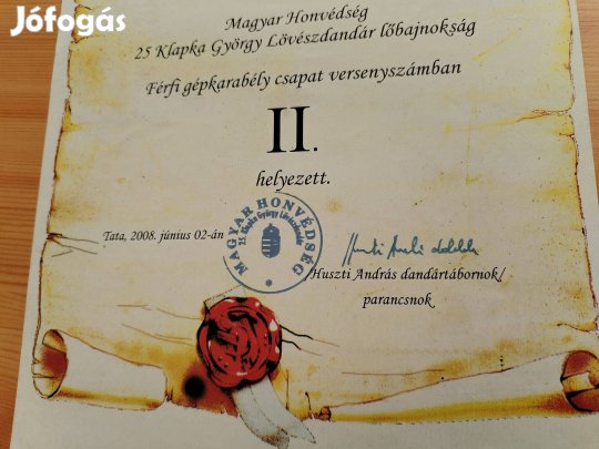 2008-as Lövész oklevél Klapka György 25-ös Lövészdandár