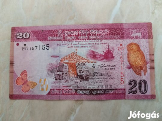 20 Rupie 2015-ös kiadás Sri Lankai papírpénz