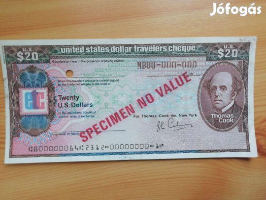 20 dolláros minta bankjegy USA utazási csekk