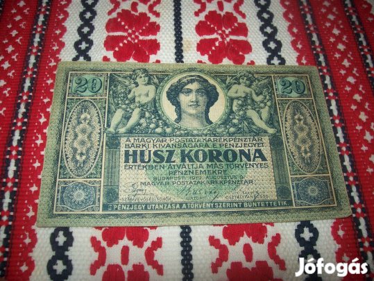 20 koronás 1919 évjáratú augusztus. Ritka