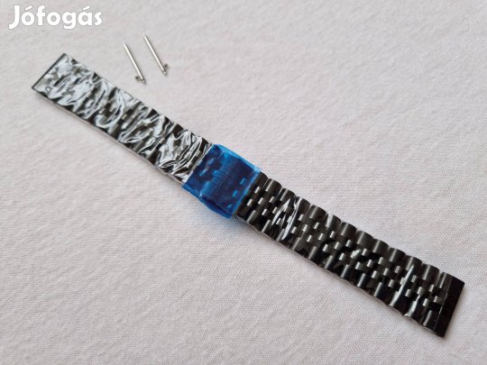 20mm Fekete fém óraszíj, rozsdamentes acél, pillangó csat, gyors stift