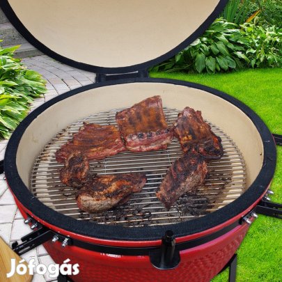 23" Kamado kerámia grill 59cm BBQ piros színű mobilgrill