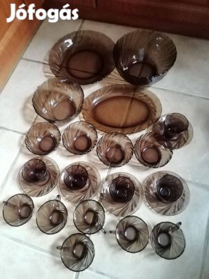 24 darabos francia jénai kínáló tál, teás, műzlis, pohár készlet olcsó