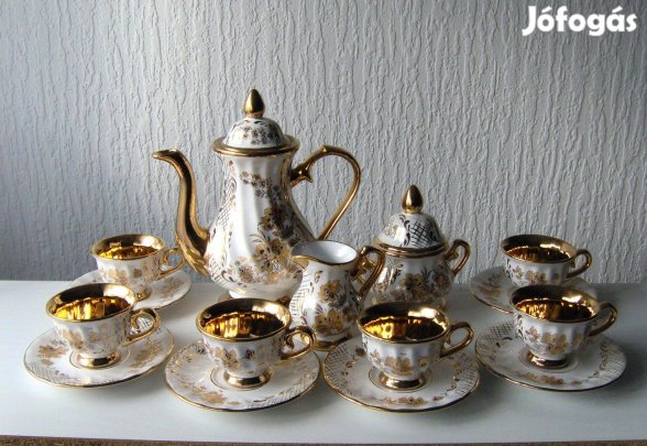 24 karátos arannyal futtatott 6 személyes kávés,teás készlet kiöntővel