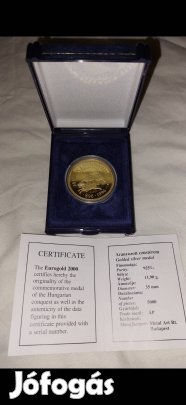 24k arannyal bevont Ezüst érme 896-1996 Honfoglalás