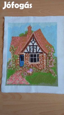 24x30,5 cm keresztszemes kép vidéki házikó 2800 Ft