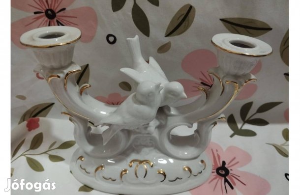 2500/19 Lippelsdorf német porcelán madaras dupla gyertyatartó