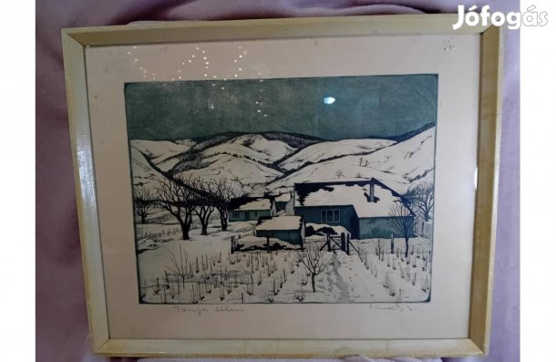 2512/36 Novák Lajos rézkarc - Tanya télen