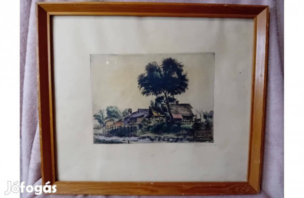 2512/51 Boldizsár István színezett rézkarc - Tanya