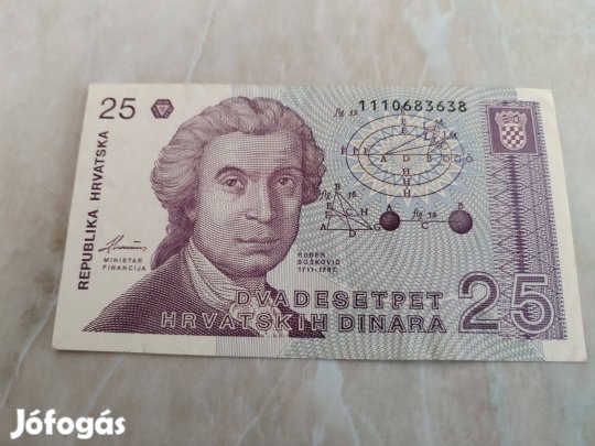 25 Kuna 1991-es Horvát papírpénz régi db
