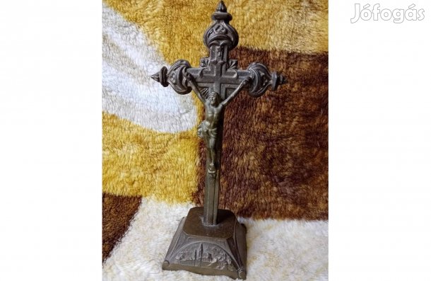 2601/54 Régi réz asztali feszület, kereszt