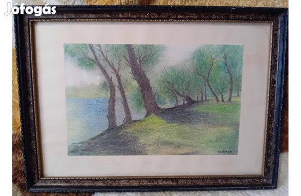 2601/5 Jelzett pasztell tájkép - Folyópart