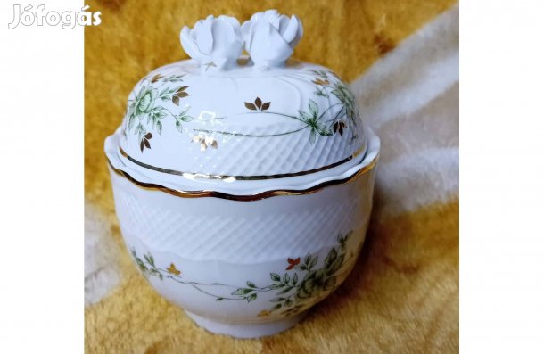2602/10 Hollóházi porcelán Erika mintás dupla rózsás bonbonier