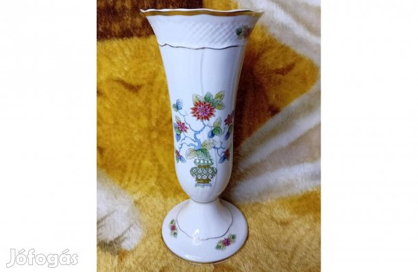 2602/8 Hollóházi porcelán indiai kosár mintás ritka talpas váza
