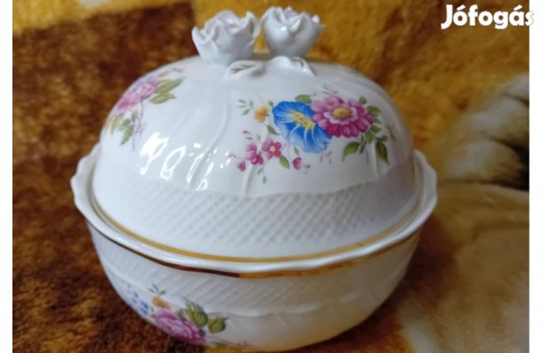 2603/3 Hollóházi porcelán Hajnalka mintás nagyméretű kekszes doboz